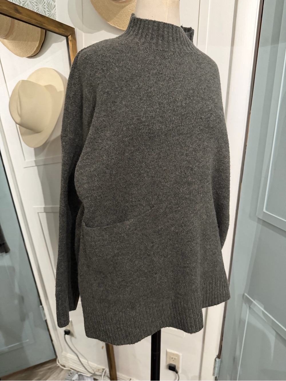 Zara Sweater Womens Gray Wool‎ Blend Mock Neck Oversized Medium - Picture 6 of 8